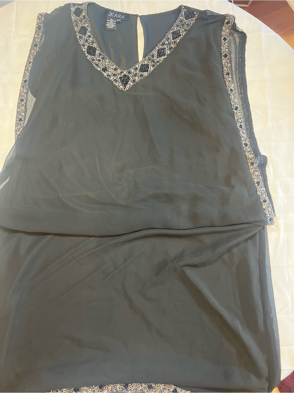 J Kara Black Beaded V-Neck Evening Dress